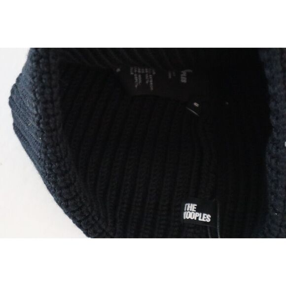 The Kooples AHHA27020K Women's O/S Comfort Fit Black Ribbed Wool Beanie Hat - Picture 7 of 9